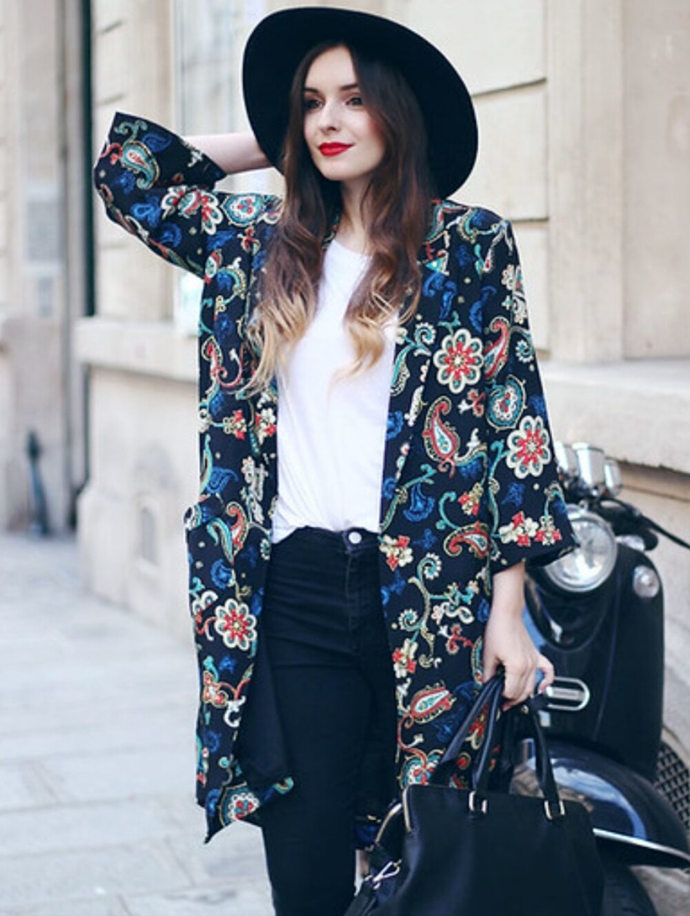 Kate Moss Topshop Black Floral Paisley Kimono Coat
